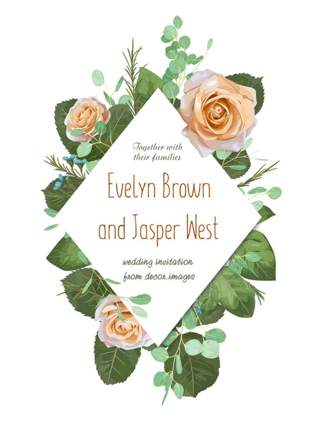 Floral Προσκλητήριο Γάμου Κομψό Πρόσκληση Κάρτα Διάνυσμα Σχεδιασμός Λουλούδι Στον — Διανυσματικό Αρχείο