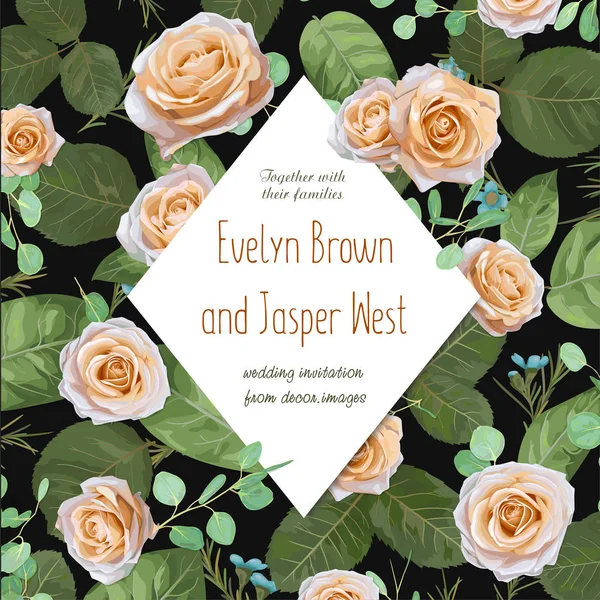 Όμορφο Σχέδιο Floral Ακουαρέλα Ευχετήρια Κάρτα Προσκλητήριο Γάμου Μπεζ Παστέλ — Διανυσματικό Αρχείο