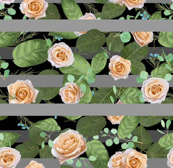 Безшовний Візерунок Векторний Квітковий Дизайн Акварелі Садові Кремові Троянди Воскова — стоковий вектор