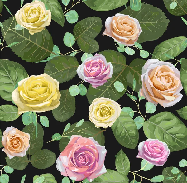 Розкішний Квітковий Векторний Акварельний Фон Кольоровими Трояндами Гілочками Евкаліпта Весільних — стоковий вектор