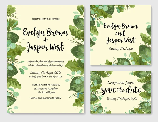 Floral Schattig Vector Aquarel Set Sjabloon Voor Bruiloft Uitnodiging Briefkaart — Stockvector