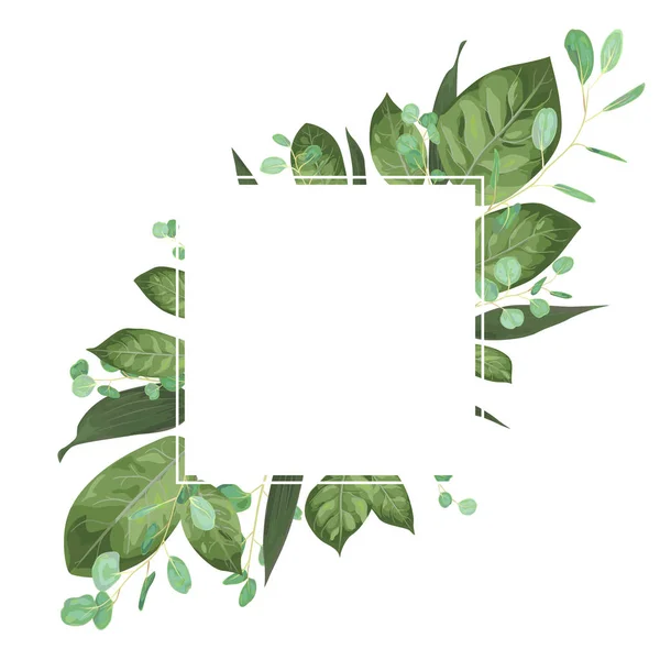 Boda Invitación Tarjeta Vector Floral Verde Diseño Eucalipto Hojas Lirio — Archivo Imágenes Vectoriales