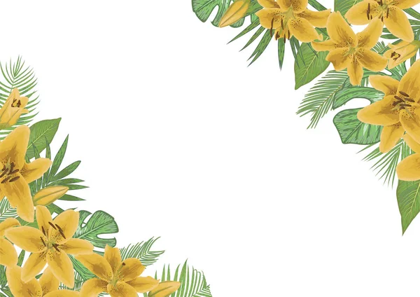 Invitation Florale Vectorielle Invitez Modèle Feuilles Palmiers Tropicaux Style Aquarelle — Image vectorielle