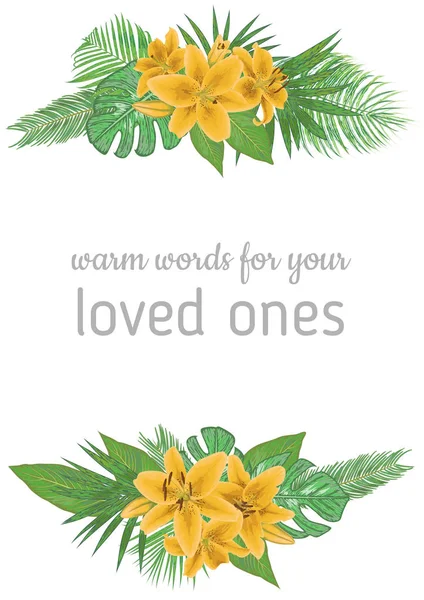 Διάνυσμα Floral Μπουκέτο Σχεδιασμός Για Ορίσετε Κίτρινο Κρίνο Λουλούδια Τροπικούς — Διανυσματικό Αρχείο