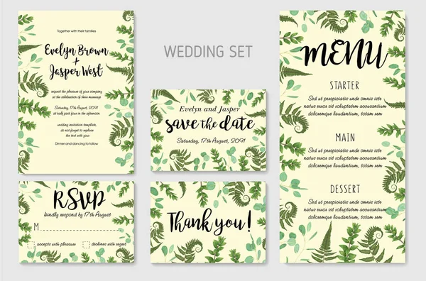 Προσκλητήριο Γάμου Floral Προσκαλεί Σας Ευχαριστώ Rsvp Κάρτα Σχεδίαση Πράσινο — Διανυσματικό Αρχείο