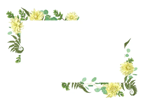 Vektor Kártya Virágok Sárga Dahlia Akvarell Eukaliptusz Erdei Páfrány Gyógynövények — Stock Vector