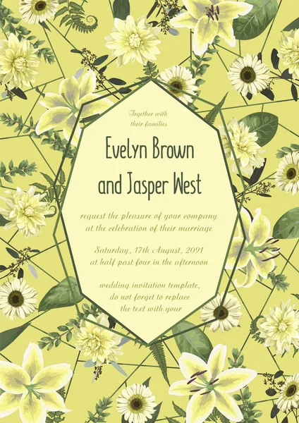 Bruiloft bloemen uitnodiging, uitnodigen kaart. Vector aquarel, gree — Stockvector