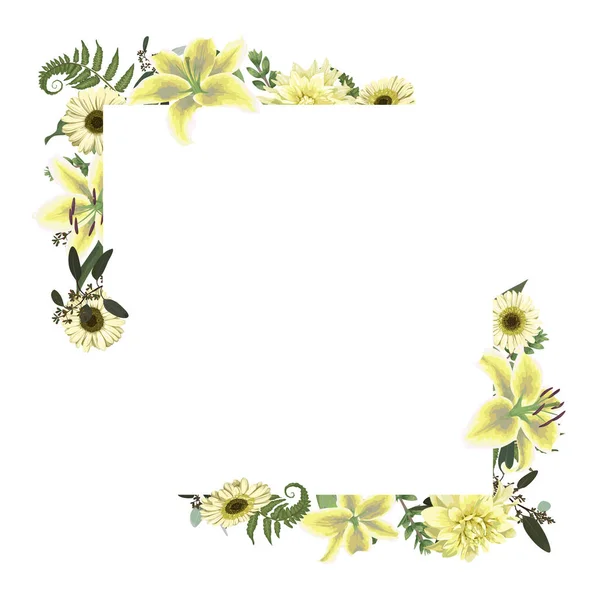 Carte Vectorielle Motif Floral Avec Feuille Forêt Fougère Branches Buxus — Image vectorielle