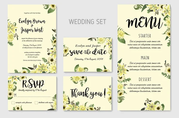 Πρόσκληση Γάμου Floral Πρόσκληση Ευχαριστώ Rsvp Κάρτα Σχεδίαση Δάσος Φύλλα — Διανυσματικό Αρχείο