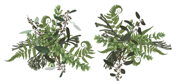 Векторний Дизайн Квіткового Букета Зелений Лісовий Лист Брюя Папороть Гілки — стоковий вектор