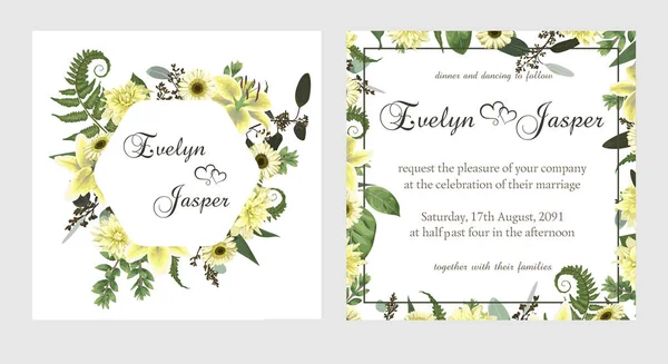 Set Pour Invitation Mariage Carte Vœux Date Sauvegarde Bannière Feuille — Image vectorielle