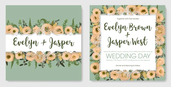 Set Wedding Invitation Greeting Card Date Banner Vintage Frame Green Stock Illustration