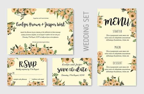 Προσκλητήριο Γάμου Σετ Floral Πρόσκληση Ευχαριστώ Rsvp Κάρτα Σχεδιασμού Ευκάλυπτος — Διανυσματικό Αρχείο