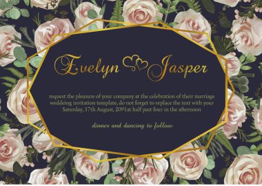 Vektör poligonal altın çerçeve çiçekli, yaprakları bir orman fer