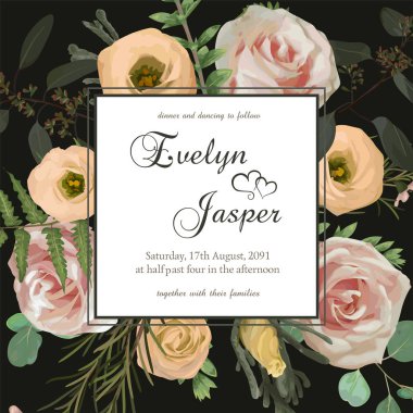 Çiçek davet düğün, kart davet ediyoruz. Çiçek ve l ile vektör