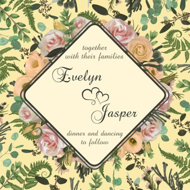 Çiçek davet düğün, kart davet ediyoruz. Çiçek ve l ile vektör