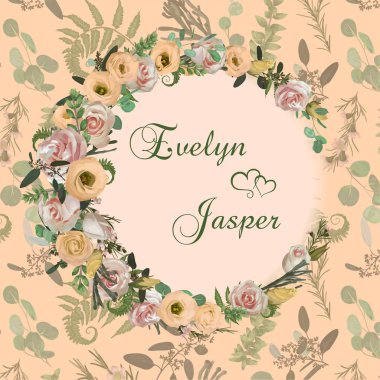 Çiçek davet düğün, kart davet ediyoruz. Çiçek ve l ile vektör