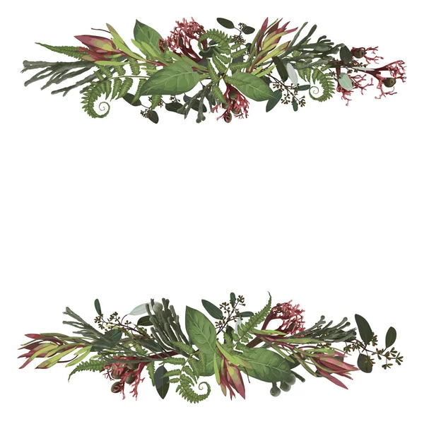 Set di archi, ghirlanda. Vegetazione e foglie, rami, brunia, fioritura — Vettoriale Stock