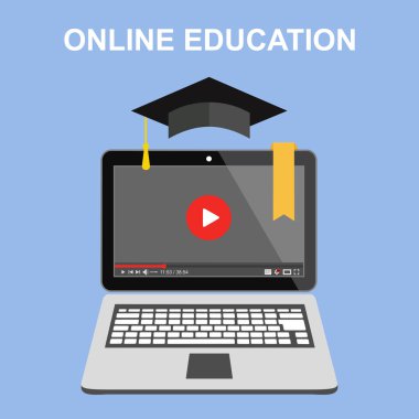 Online Eğitim. Kavram. Dizüstü bilgisayar. Görünüm video dersler.