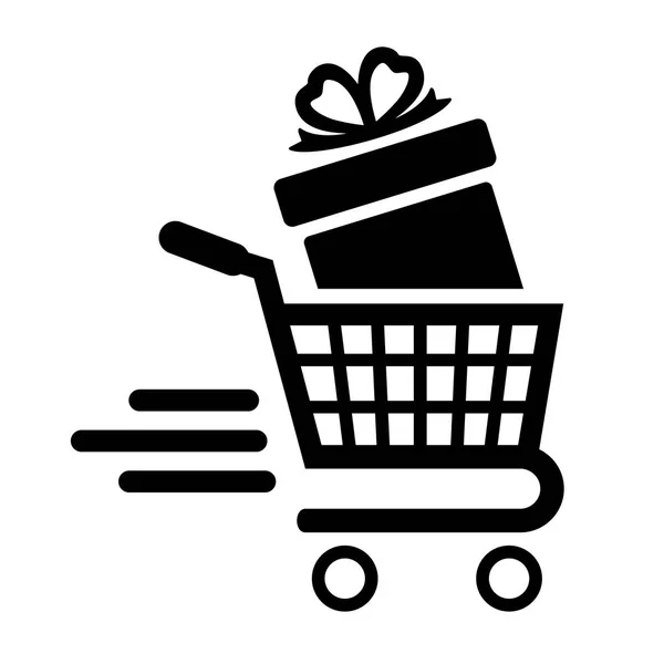 Cesta de la compra y caja de regalo. Ilustración vectorial . — Vector de stock