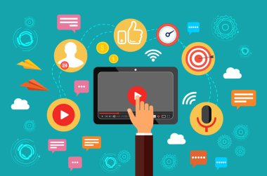 Video pazarlama. Video, webinar, online konferans. İnternette online iletişim.