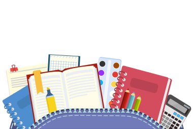 Okul. Öğretim ve eğitim okul ve sırt çantası ve okul konular. Vektör çizim