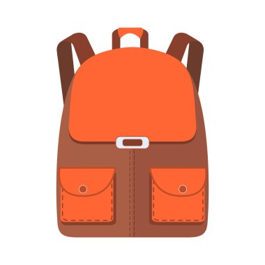 El çantası. Düz stil sırt çantası Okulu Rozeti. Sırt çantası hiking. Çocuk eğitim ve çalışma için sırt çantası. Hisse senedi vektör çizim.