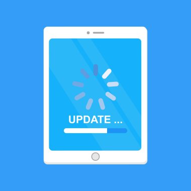 Güncelleştirmek perde, yazılım güncelleştirme kavramı ile tablet. Vektör çizim