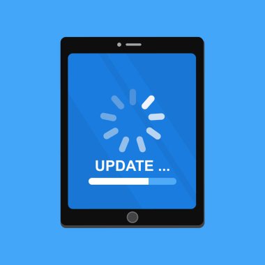 Güncelleştirmek perde, yazılım güncelleştirme kavramı ile tablet. Vektör çizim