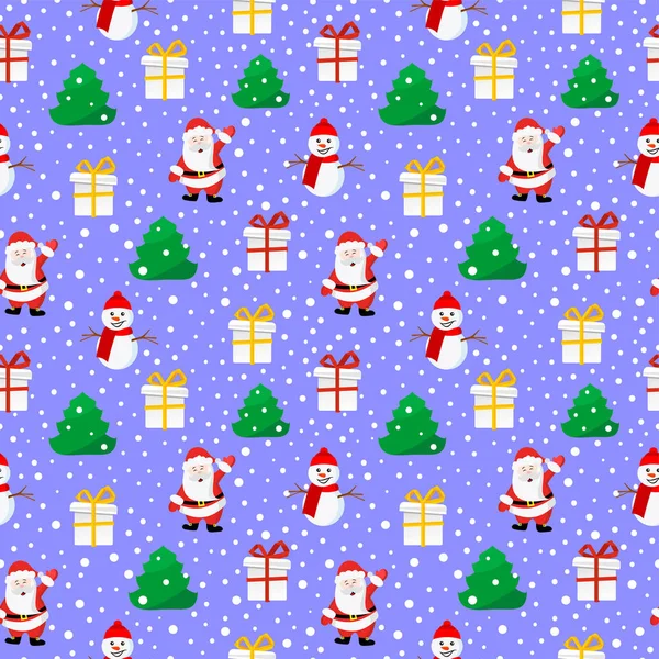 Бесшовный Фон Новый Год Рождество Санта Клаус Снеговик Подарки Фоне — стоковый вектор