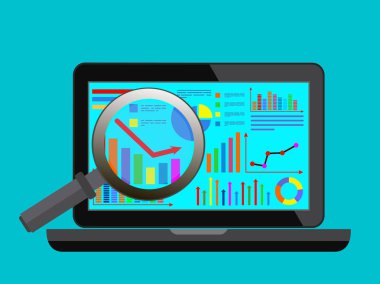 Web sitesi analitik arama bilgileri kavramı. Düz tasarım modern vektör çizim