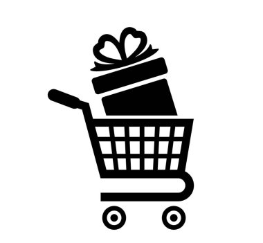 alışveriş sepeti ve hediye kutusu. vektör çizim.