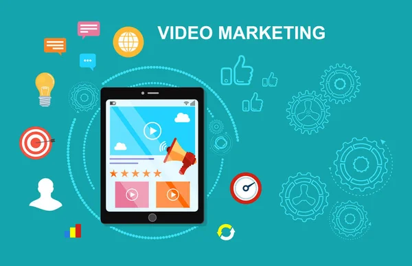 Video Marketing Video Und Social Media Werbung Vektoraktiendarstellung — Stockvektor