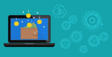 Online gelir para elektronik cüzdan vektör hisse senedi çizimde