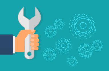 Onarım. Elinde anahtar. Aracı. Vektör çizim