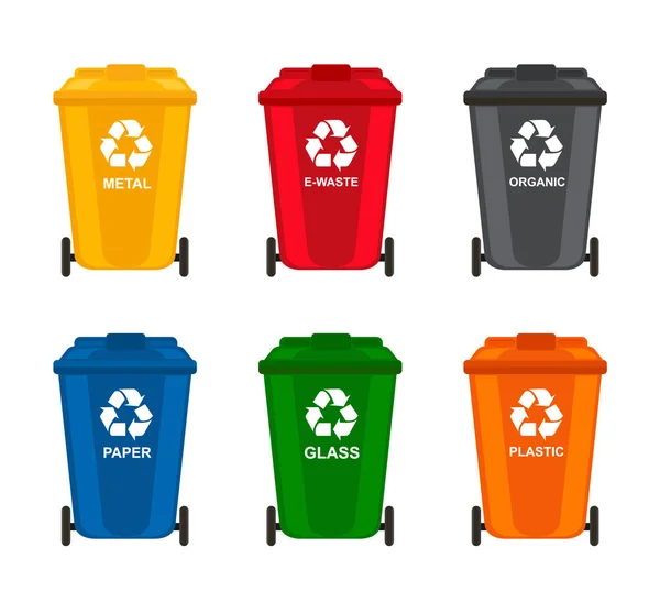 Cubo de basura. Cubos de basura para la clasificación de residuos. Listos. Ilustración de stock vectorial — Archivo Imágenes Vectoriales