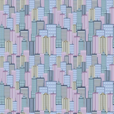 Kusursuz desen. Gökdelen. Kentsel peyzaj. Vektör çizimi
