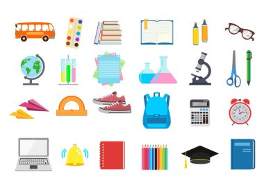 Okul. Okula dönüyoruz. Simgeler kümesi. Vektör Illustration beyaz arka planda yalıtılmış