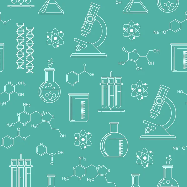 Chimica. Schema senza soluzione di continuità. Illustrazione vettoriale con elementi infinitamente ripetitivi — Vettoriale Stock