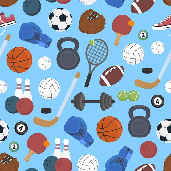 Deporte. Fondo sin fisuras. Juego de pelotas deportivas y artículos de juego para deportes. Estilo de vida saludable. Ilustración vectorial Ilustración De Stock