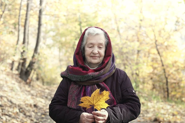 Donna Anziana Passeggiata Parco Nel Pomeriggio Autunno — Foto Stock