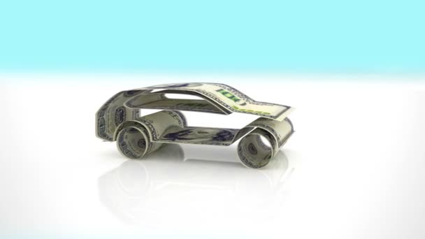 Auto generiert aus Geldscheinen, Autofinanzierung — Stockvideo