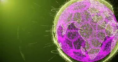 Futbol topu ve kıta hatları ve parçacıklar oluşan bir degrade arka plan üzerinde dönen planet Earth