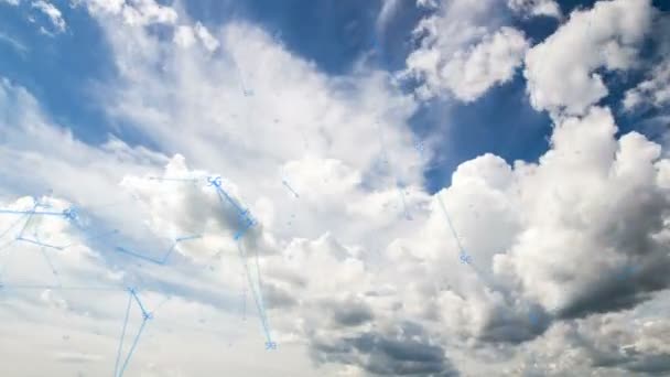 Symbole 5g, die sich mit Wolken bewegen, das Konzept der Hochgeschwindigkeitskommunikation — Stockvideo