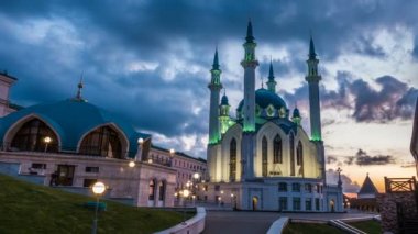 kazan kremlin Rusya, timelapse, güzel bir akşam cityscape Kul Şerif Camii