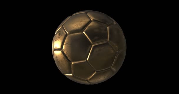 Golden soccer ball isolated on black background — Stock Video