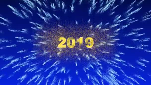 Neujahr konzeptionelle Animation, schönes Feuerwerk erscheint ab 2019, Alpha-Kanal — Stockvideo