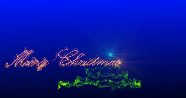 Árbol de Navidad estilizado con fuegos artificiales que caen de copos de nieve, canal alfa — Vídeos de Stock