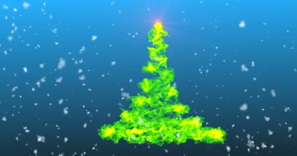 Albero di Natale stilizzato con fuochi d'artificio cadenti da fiocchi di neve , — Video Stock