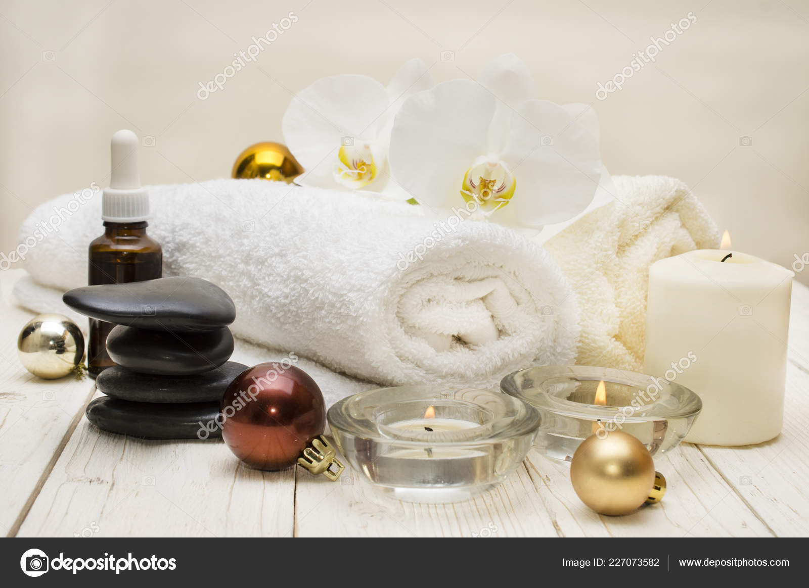 Spa Konzept Wellness Objekte Auf Holz Pflanze Weihnachten